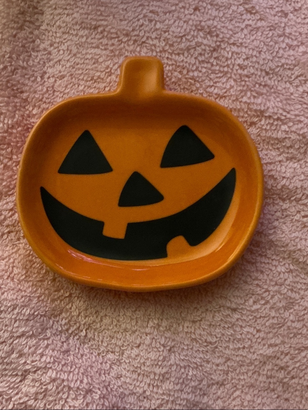 Orange Jack-O'-Lantern Ceramic Trinket Dish